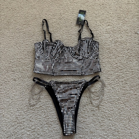 Dolls Kill Tops - Dolls Kill Current Mood DISCO FUSION BUSTIER & PANTY SET